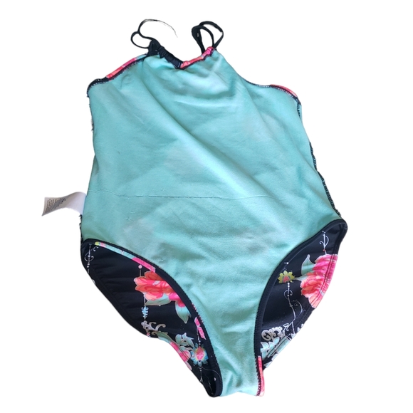 Beautiful Floral Bikini One-Piece Swim  🏊‍♂️ Black & Pink Women's Sz L (10,12) - Picture 8 of 14